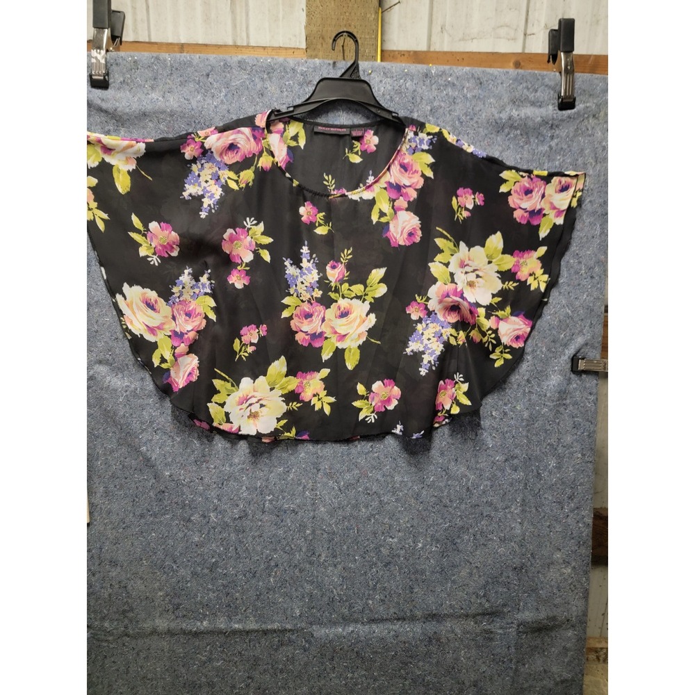 Hayley Matthews Sheer Black & Floral Pullover‎ Blouse Size L